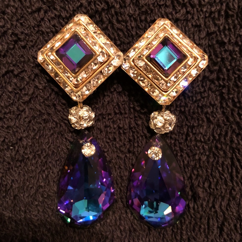 Purple iridescent rhinestone earrings